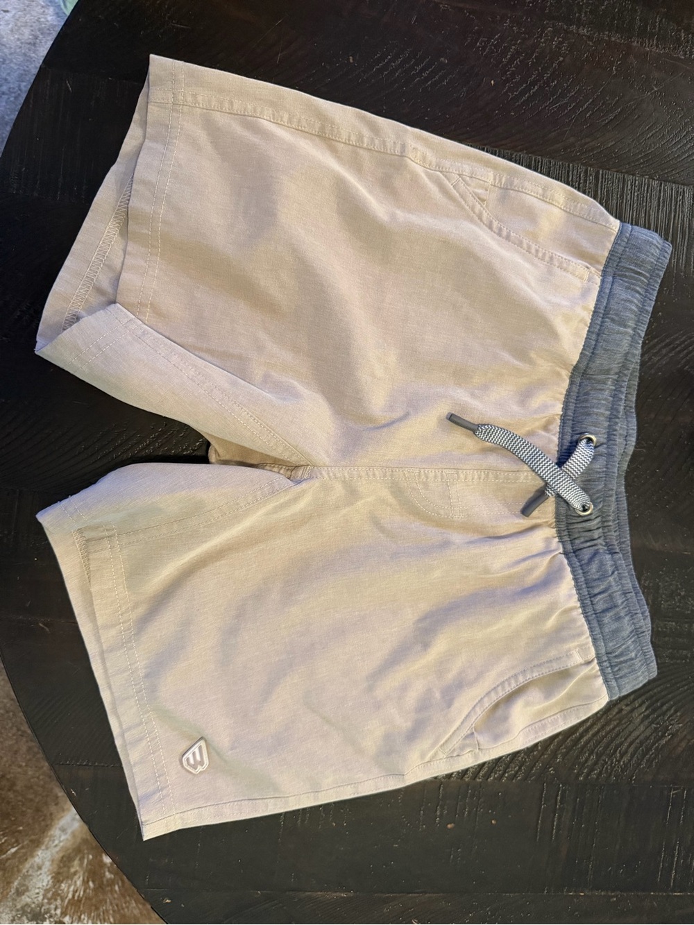 Khaki Casual Drawstring Shorts with Gray Waistband